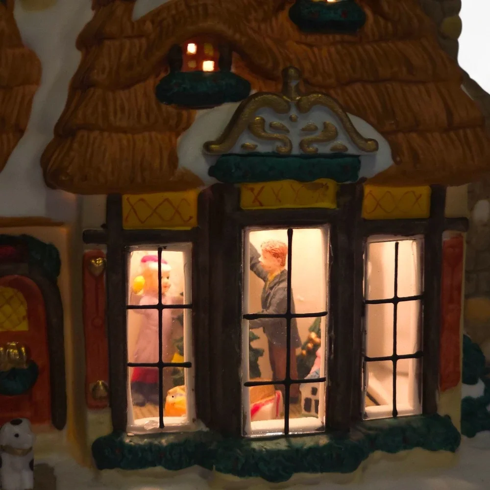 VTG 1998 Santa's Workbench Interior View Cottage House Village Lighte